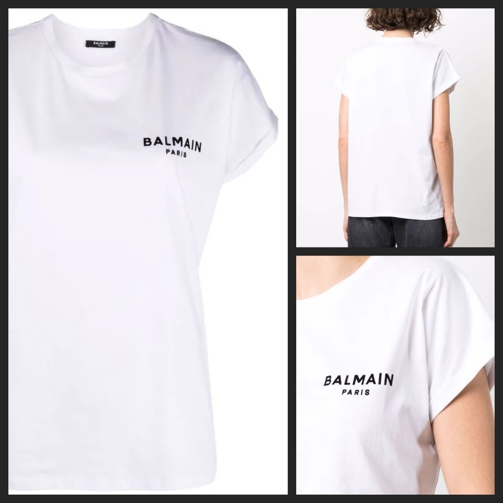 Balmain cotton t-shirt - cuff short sleeve shirt - white and black logo